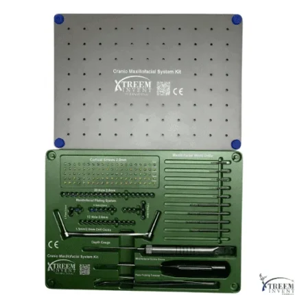 Cranio Maxillofacial implant system kit container with plates screws and micro drills by Xtreem Invent