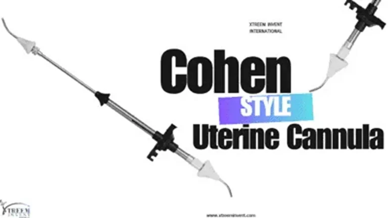 An image featuring a Cohen-style uterine cannula with clinical text and brand logos.