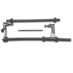 Modular precision parallel guide system with adjustable mounts and a fine pointer rod on a clean white background.